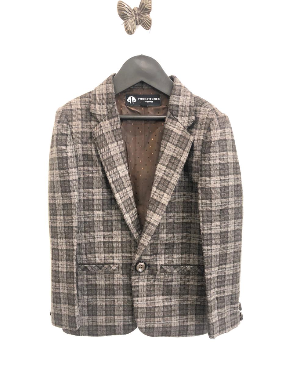Classic Checkered Wool Blazer Set - Brown