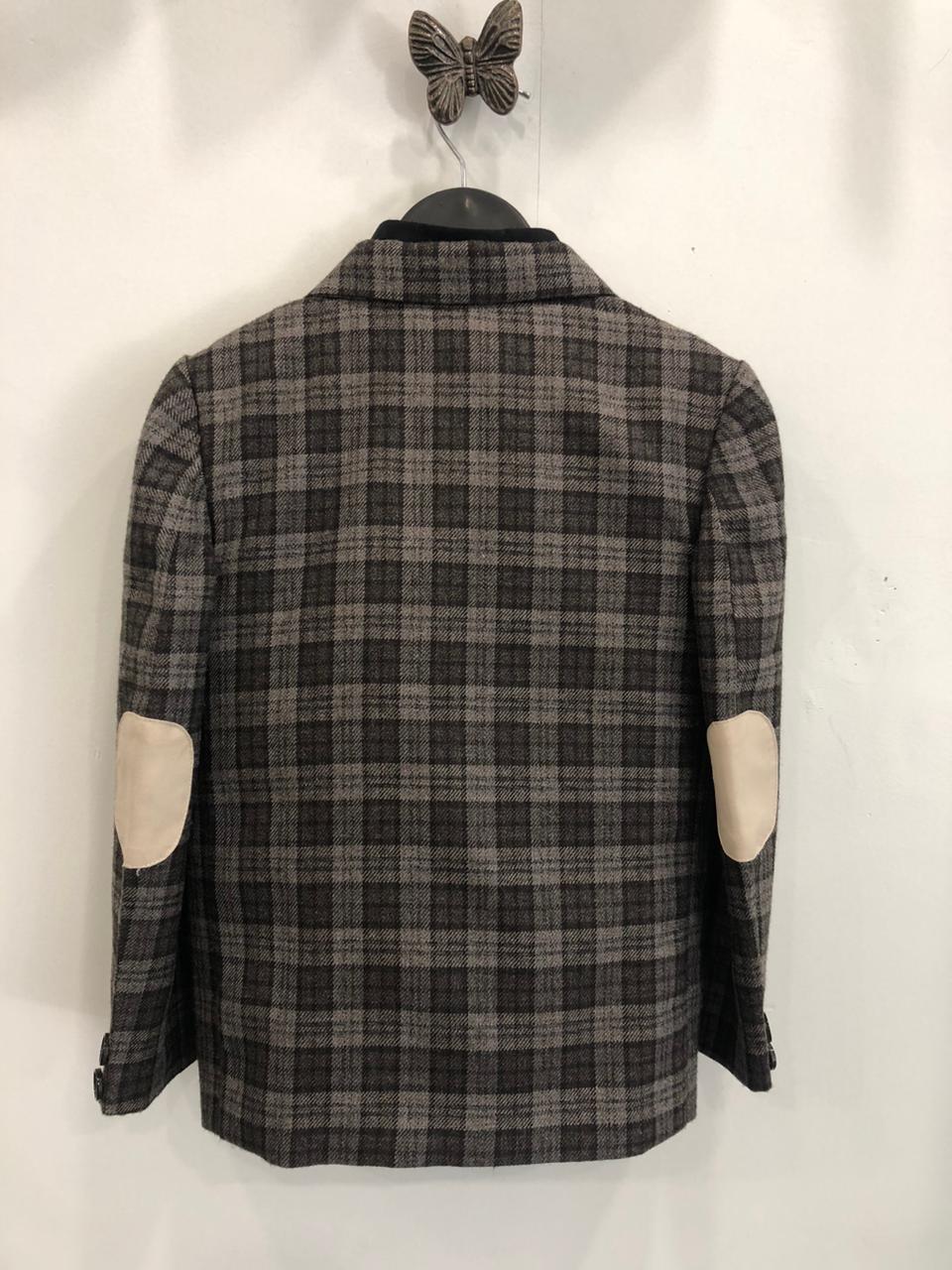 Classic Checkered Wool Blazer Set - Brown