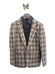 Classic Checkered Wool Blazer Set - Brown