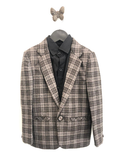 Classic Checkered Wool Blazer Set - Brown