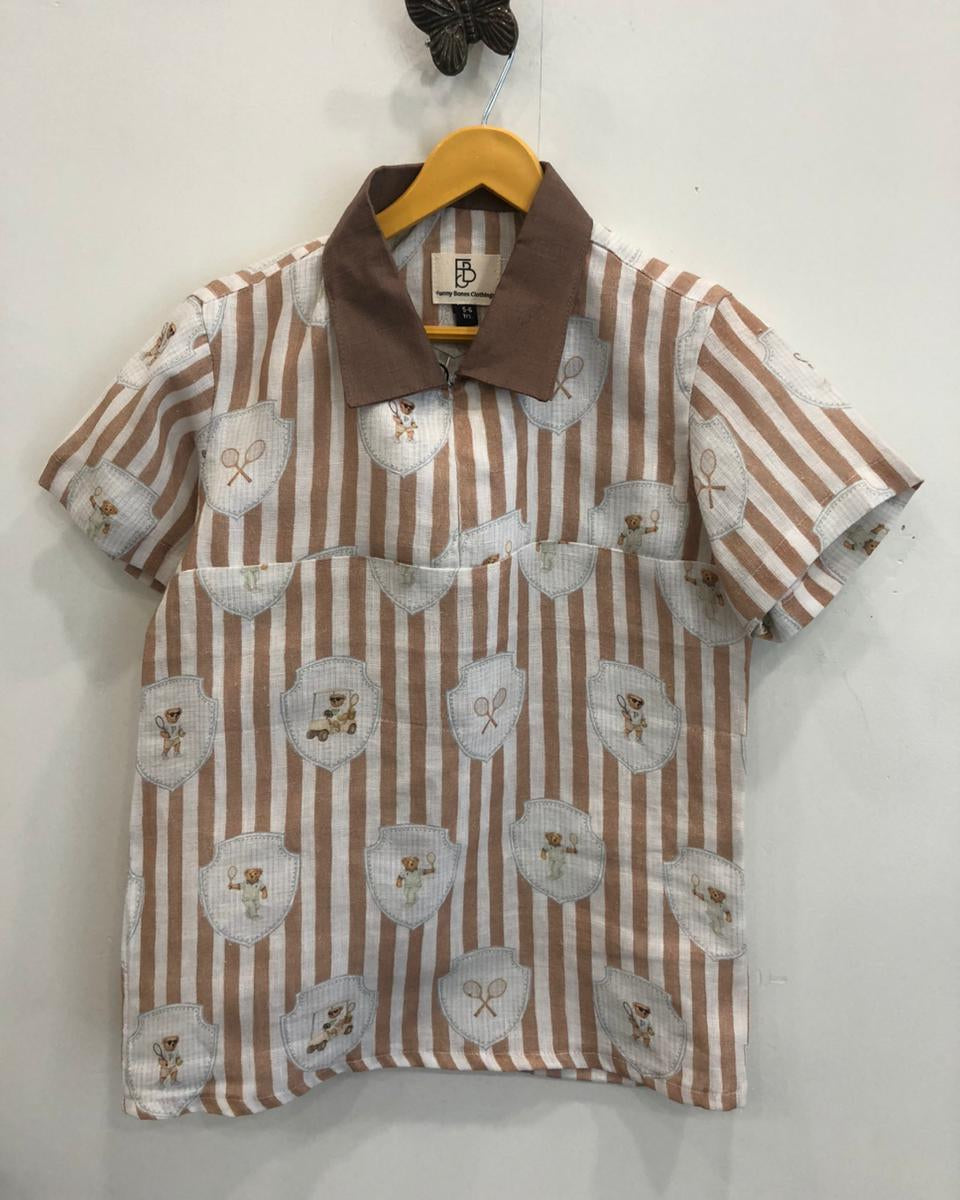 Teddy & Tennis Striped Print Premium Linen Coord