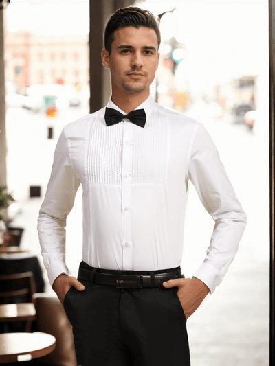 Half Pintex Tuxedo Shirt 100% Premium Cotton Satin for Men (White Colour) - Funny Bones Clothings