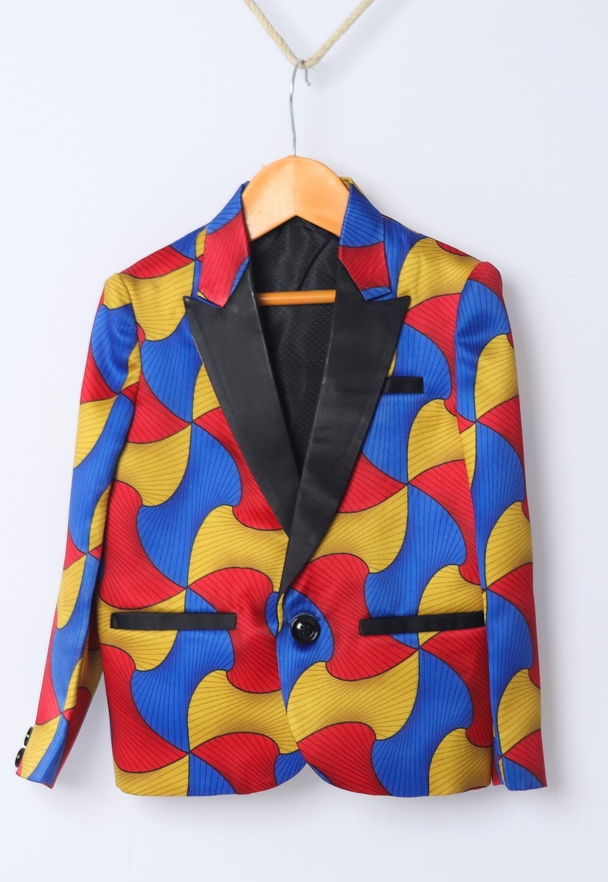 Abstract Colourful Printed Satin Blazer Set - Funny Bones Clothings