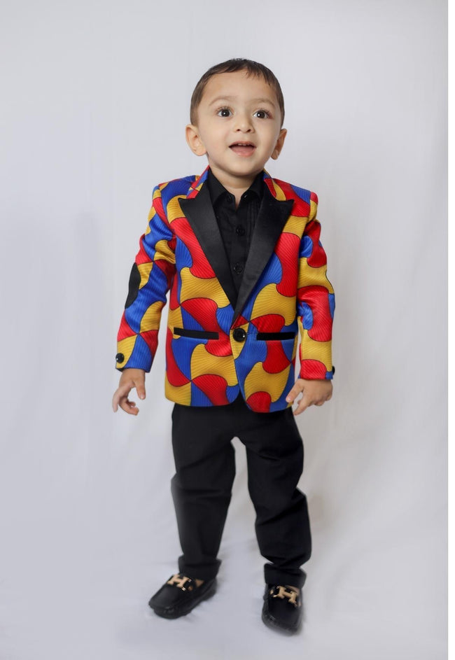 Abstract Colourful Printed Satin Blazer Set - Funny Bones Clothings