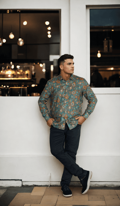 Dark Flower Print Pure Linen Shirts - Funny Bones Clothings