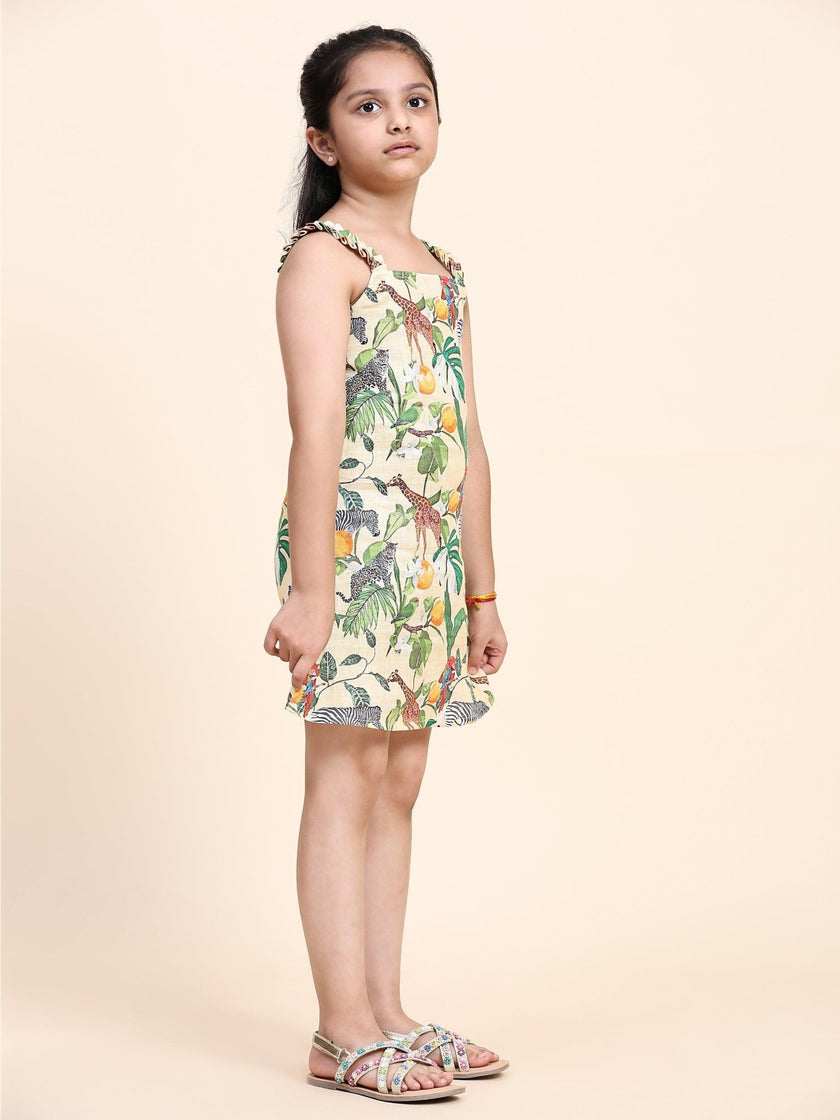 African Forest Print Pure Linen Dress - Funny Bones Clothings