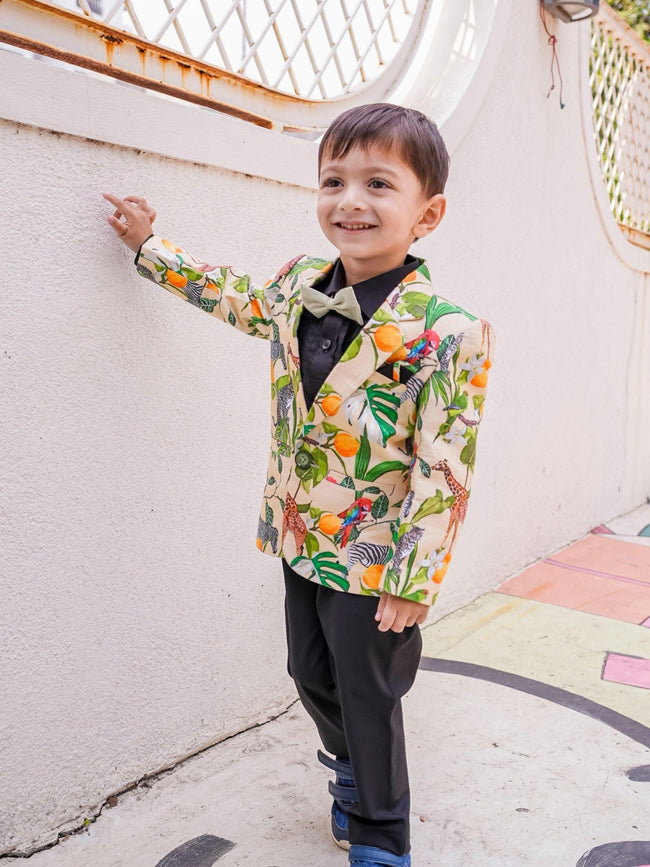 African Forest Themed Printed Pure Linen Blazer Set - Funny Bones Clothings