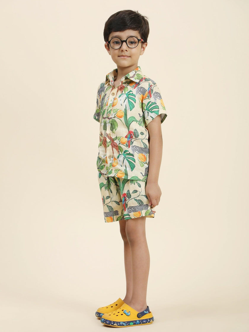 African Forest Themed Printed Pure Linen Premium Co-ords - Funny Bones Clothings