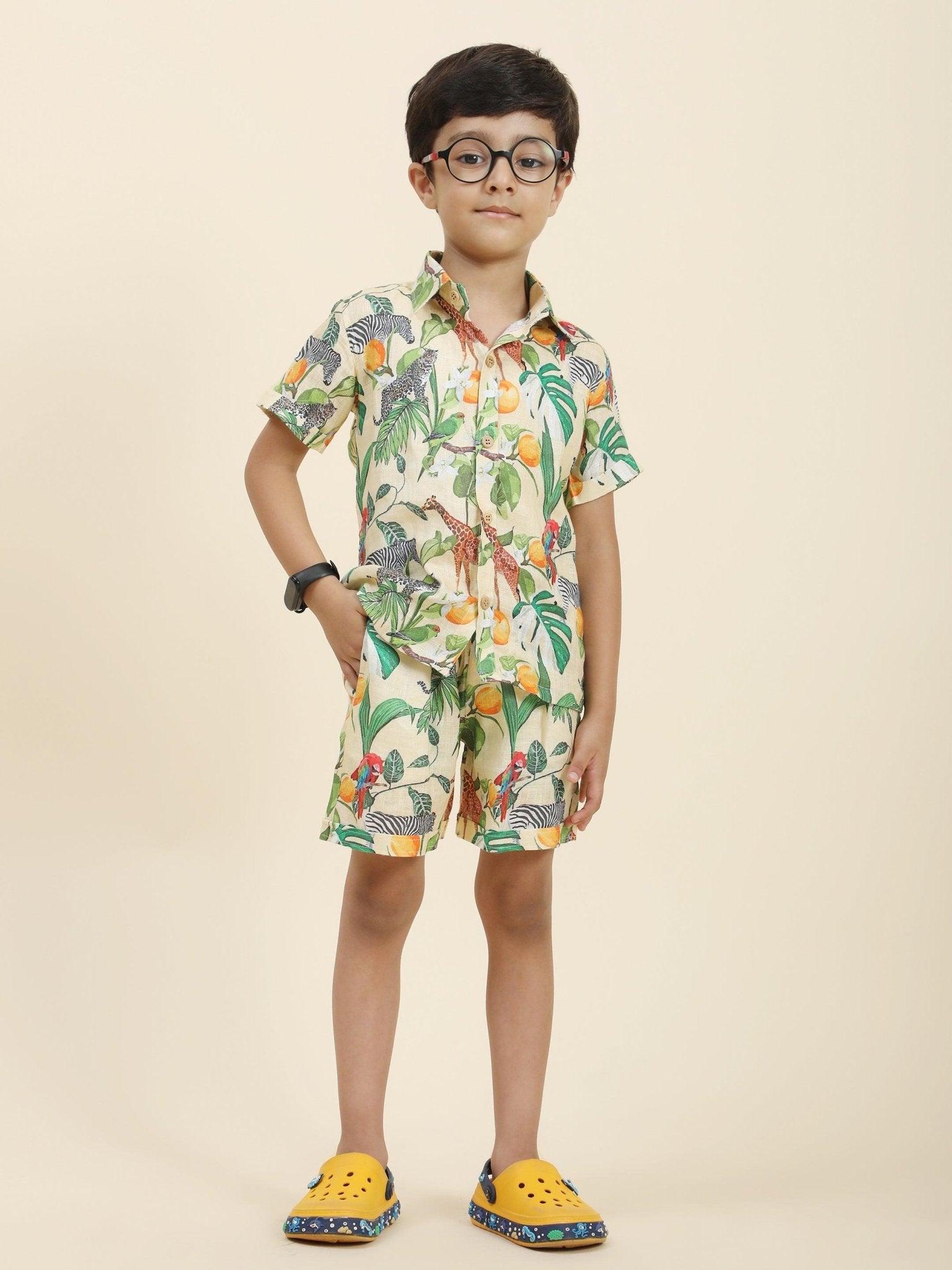 African Forest Themed Printed Pure Linen Premium Co-ords - Funny Bones Clothings