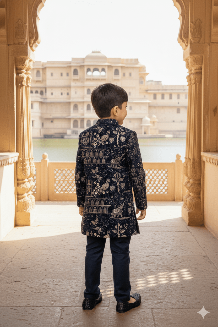 Ananatak Themed Embriodered Premium Velvet Sherwani Set - Funny Bones Clothings