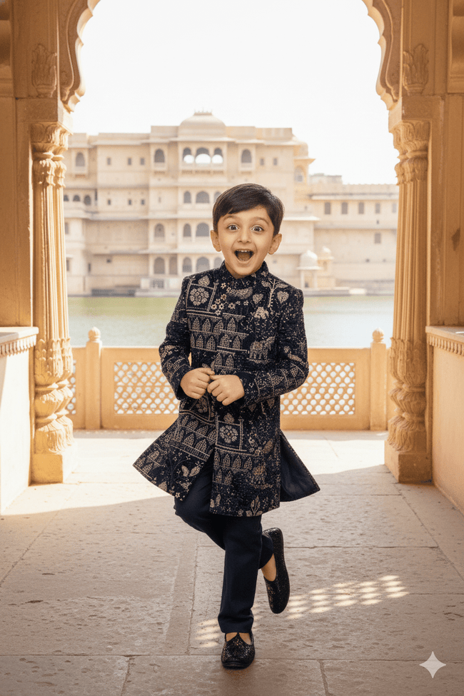 Ananatak Themed Embriodered Premium Velvet Sherwani Set - Funny Bones Clothings