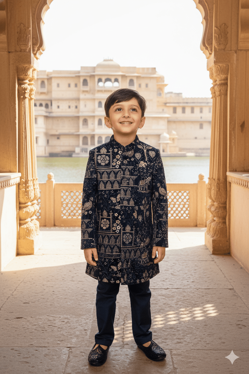 Ananatak Themed Embriodered Premium Velvet Sherwani Set - Funny Bones Clothings