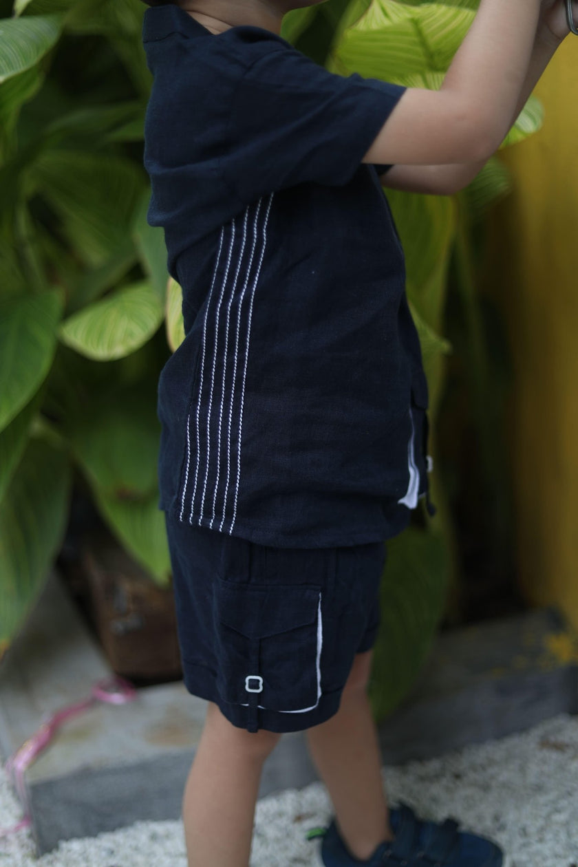 Anchor Pocket Pure Linen Premium Co-ords - Dark Blue - Funny Bones Clothings