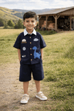 Ancient Valley Appliqué Handwork Premium Linen Coord Set - Dark Blue - Funny Bones Clothings