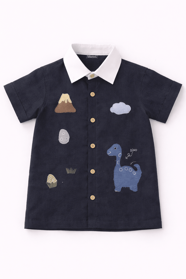 Ancient Valley Appliqué Handwork Premium Linen Coord Set - Dark Blue - Funny Bones Clothings