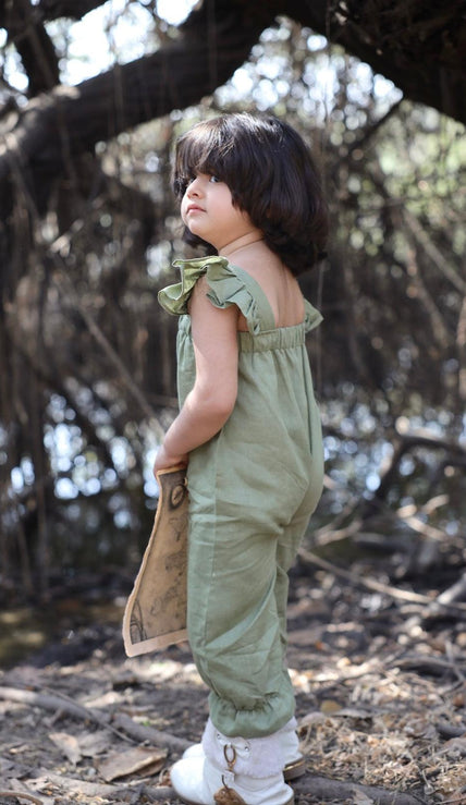 Blooming Wilderness Pure Linen Jumpsuit - Green - Funny Bones Clothings