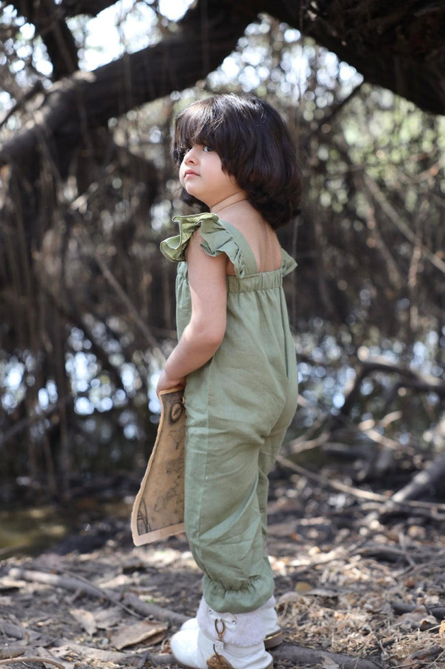 Blooming Wilderness Pure Linen Jumpsuit - Green - Funny Bones Clothings