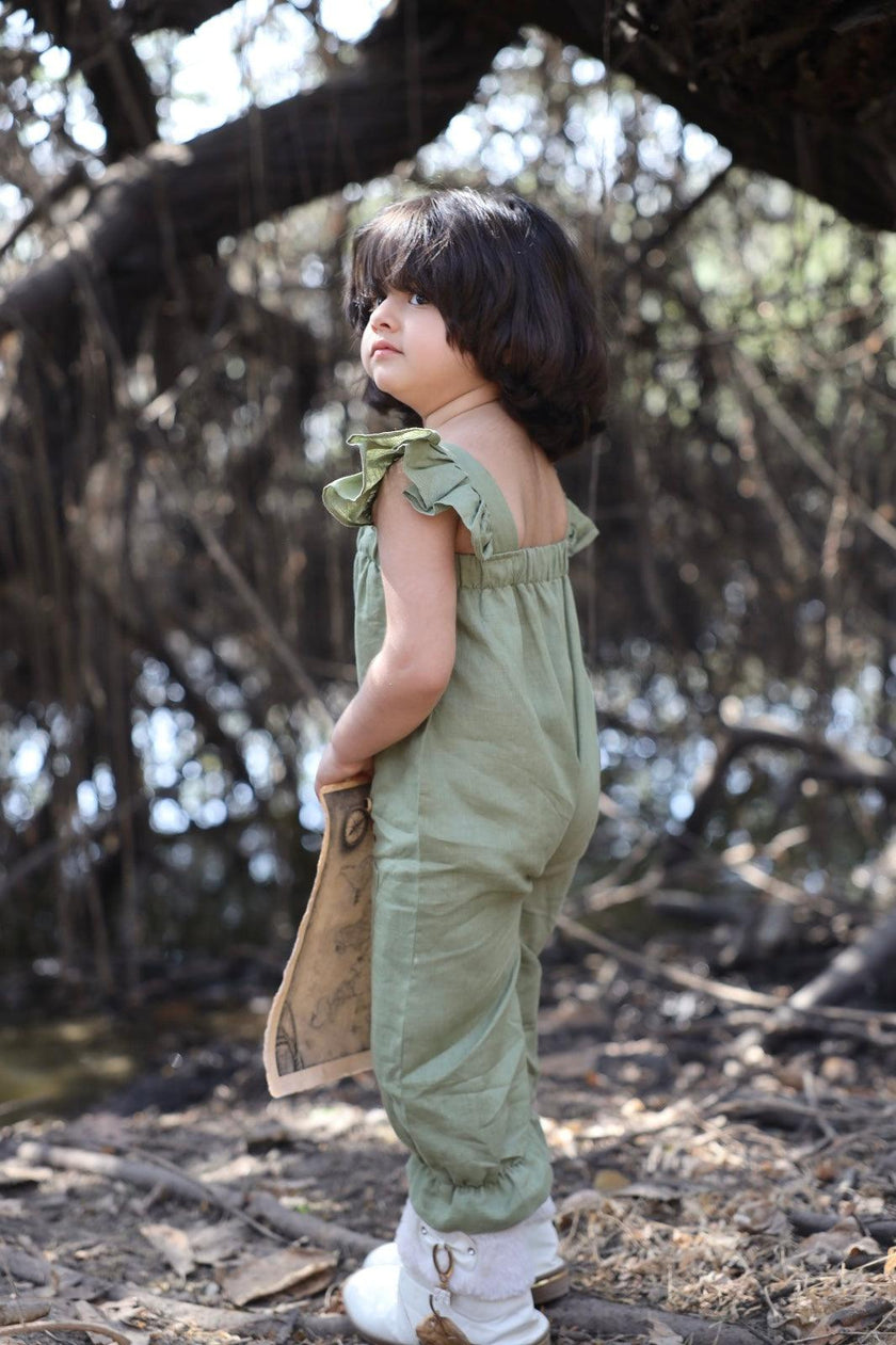 Blooming Wilderness Pure Linen Jumpsuit - Green - Funny Bones Clothings