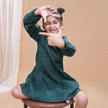 Bottle Green Pure Linen Full Sleeves Dress - Funny Bones Clothings