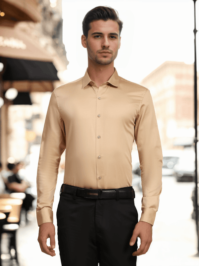 Formal Shirts 100% Premium Cotton Satin for Men (Dark Beige Colour) - Funny Bones Clothings