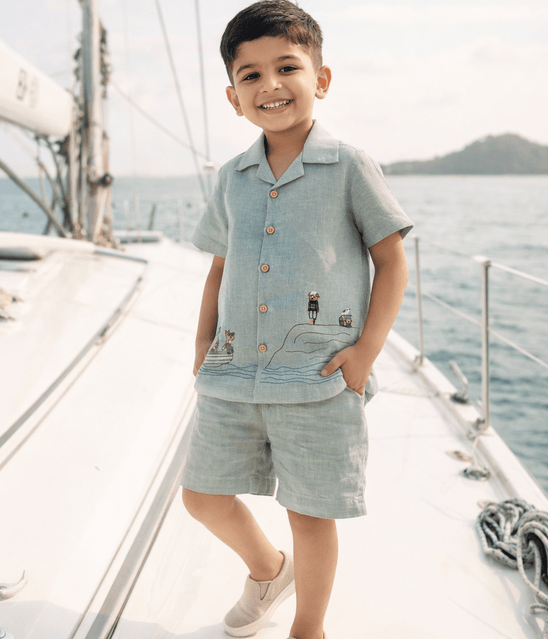 Captain & Crew Handwork Solid Premium Linen Coord Set - Funny Bones Clothings