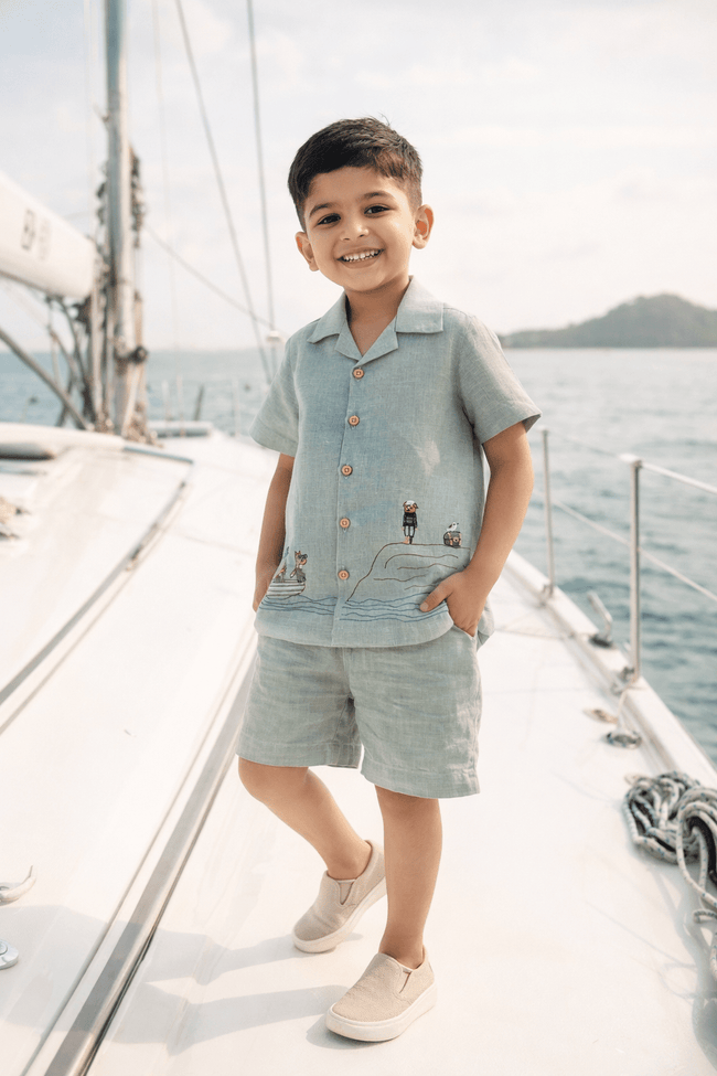 Captain & Crew Handwork Solid Premium Linen Coord Set - Funny Bones Clothings