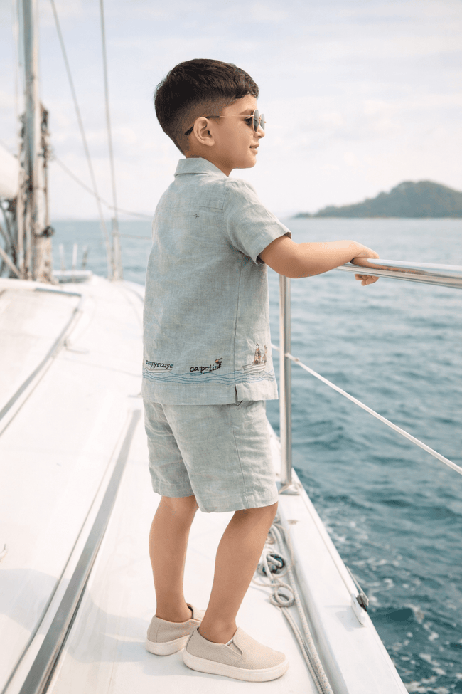 Captain & Crew Handwork Solid Premium Linen Coord Set - Funny Bones Clothings