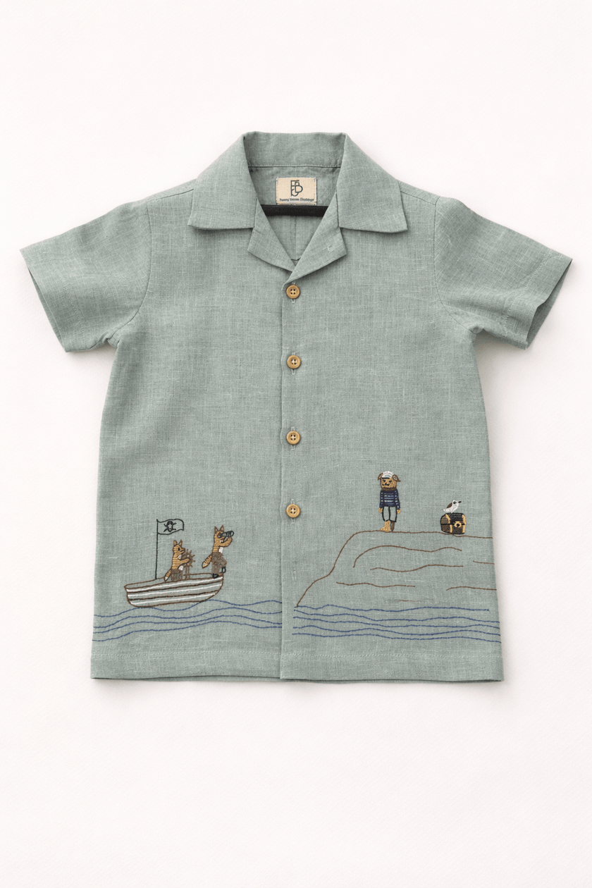 Captain & Crew Handwork Solid Premium Linen Coord Set - Funny Bones Clothings