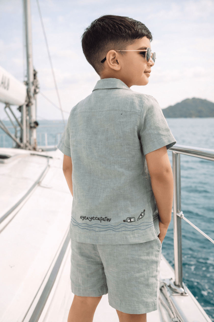 Captain & Crew Handwork Solid Premium Linen Coord Set - Funny Bones Clothings