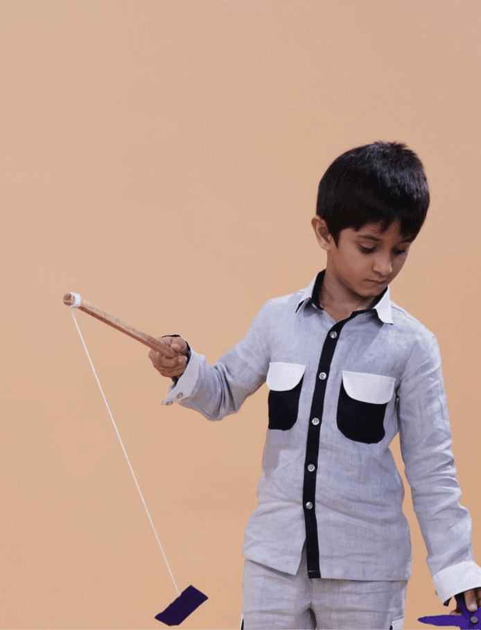 Cargo Pocket Style Grey Color Pure Linen Shirt - Funny Bones Clothings