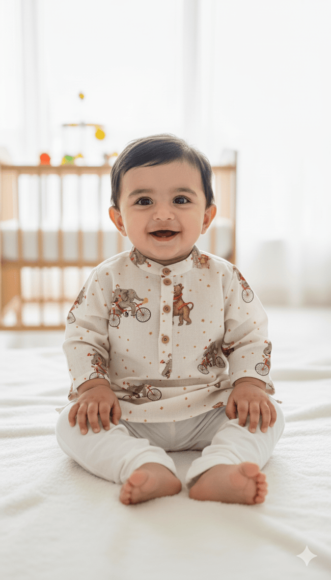 Carnival Charm Pure Bamboo Muslin Cotton Kurta Pajama Set - Funny Bones Clothings