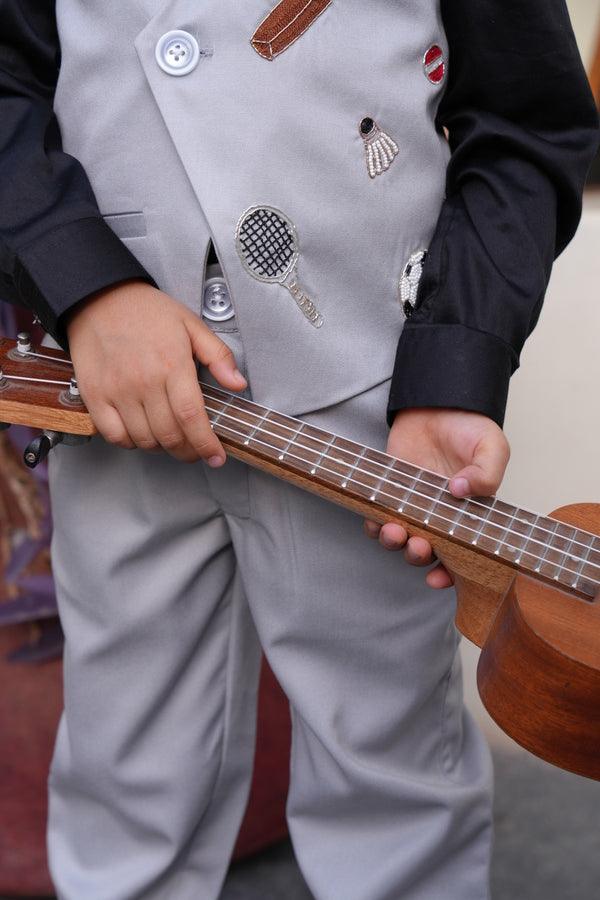 Champions’ Grey Ensemble Themed Waist Coat Set - Funny Bones Clothings