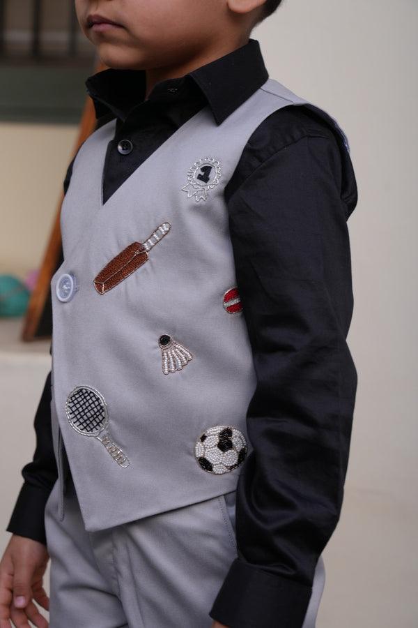 Champions’ Grey Ensemble Themed Waist Coat Set - Funny Bones Clothings