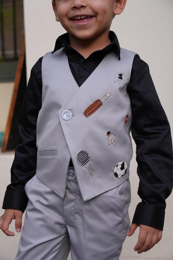 Champions’ Grey Ensemble Themed Waist Coat Set - Funny Bones Clothings