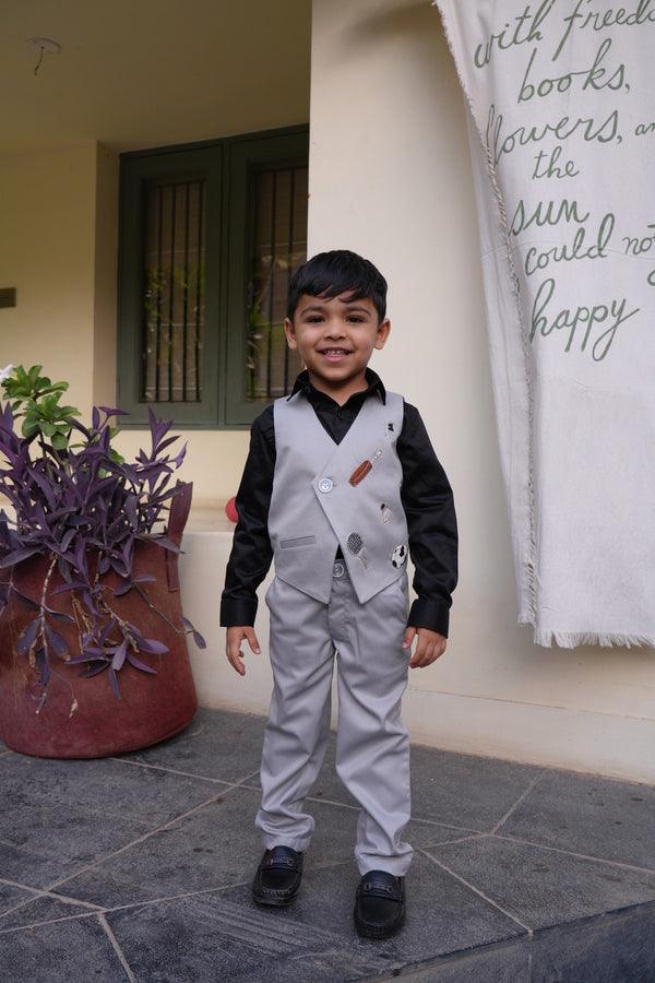 Champions’ Grey Ensemble Themed Waist Coat Set - Funny Bones Clothings