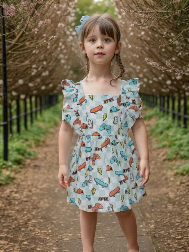 Checks and Skates Print Pure Linen Dress - Funny Bones Clothings