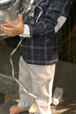 Classic Checkered Wool Blazer Set - Blue - Funny Bones Clothings