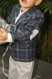 Classic Checkered Wool Blazer Set - Blue - Funny Bones Clothings