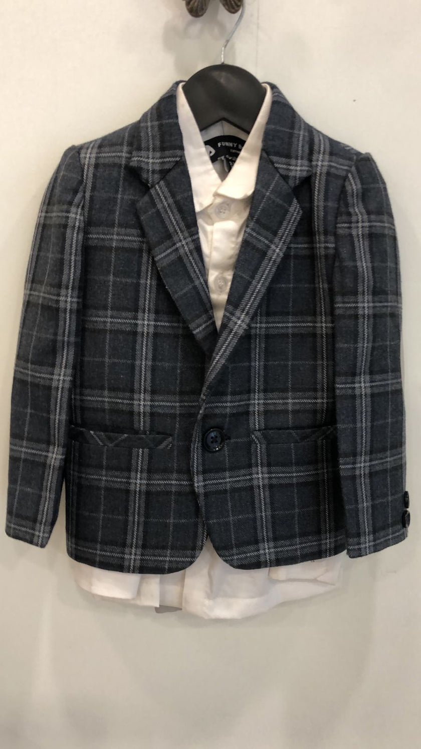 Classic Checkered Wool Blazer Set - Blue - Funny Bones Clothings