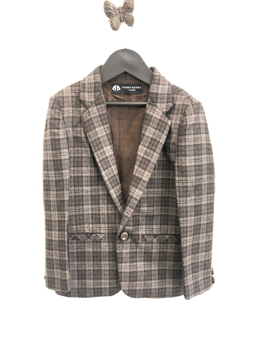 Classic Checkered Wool Blazer Set - Brown - Funny Bones Clothings