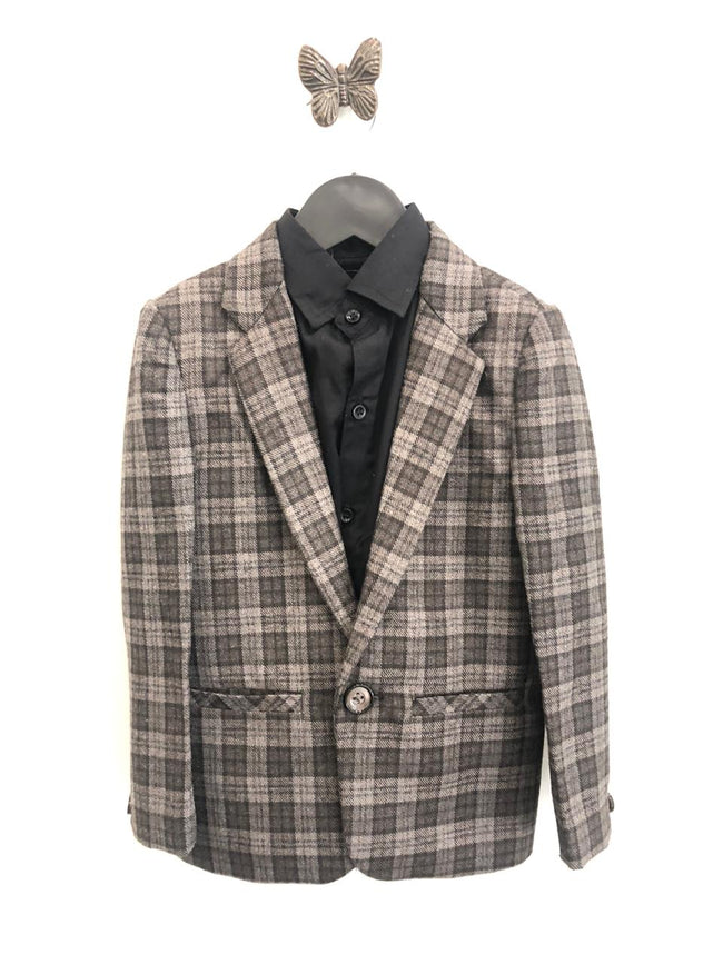 Classic Checkered Wool Blazer Set - Brown - Funny Bones Clothings