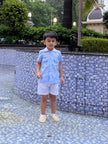 Classic Unisex Blue White Collared Shirt & White Shorts Set - Funny Bones Clothings