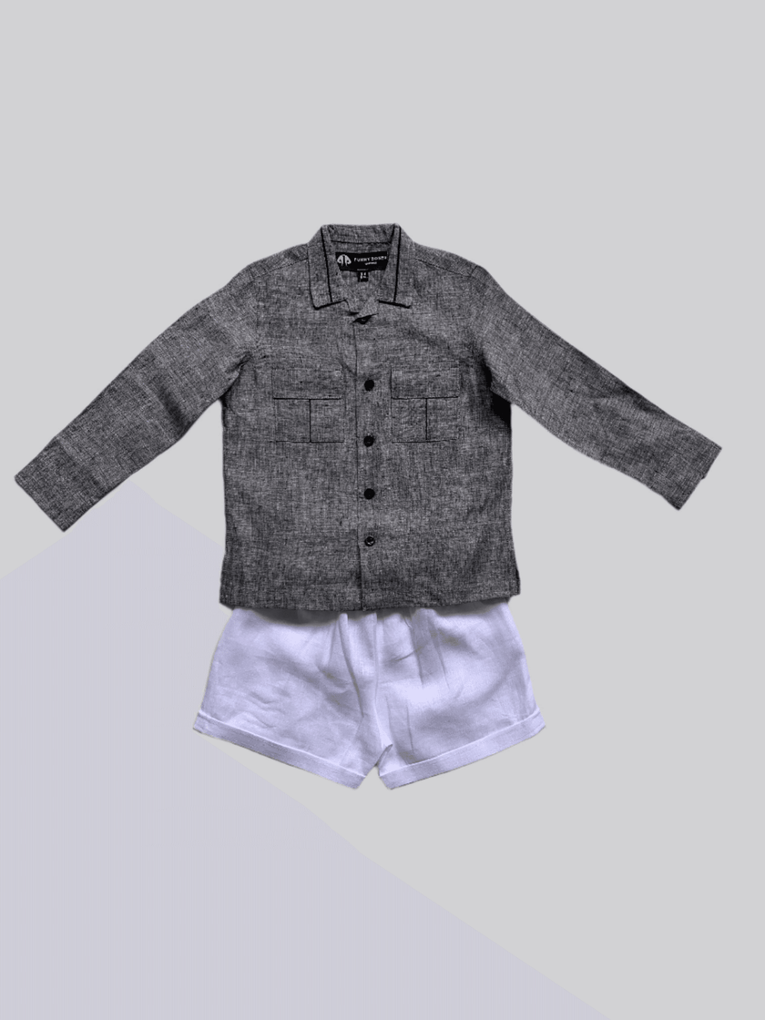 Classic Unisex Denim Grey Pure Linen Shirt - Funny Bones Clothings