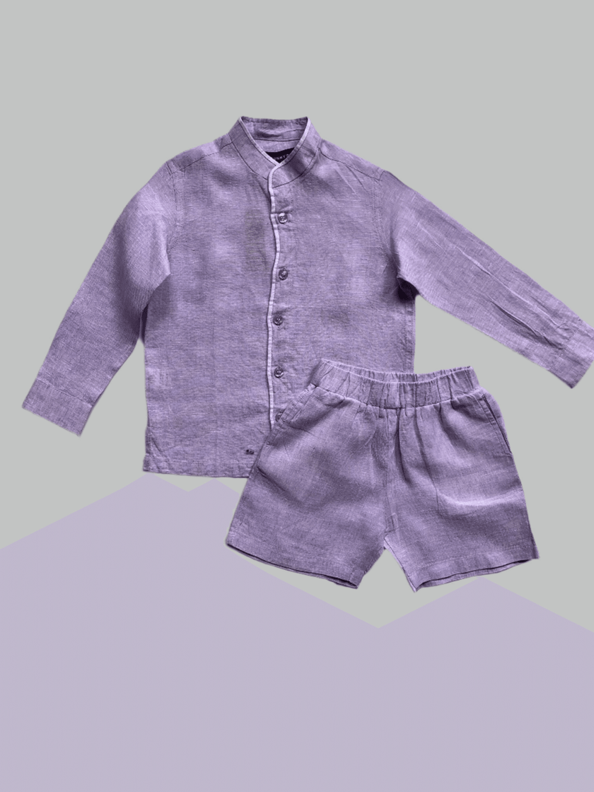 Classic Unisex Solid Purple Color Pure Linen Shirt - Funny Bones Clothings