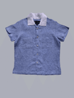 Classic Unisex White Collar Blue Color Pure Linen Shirt - Funny Bones Clothings