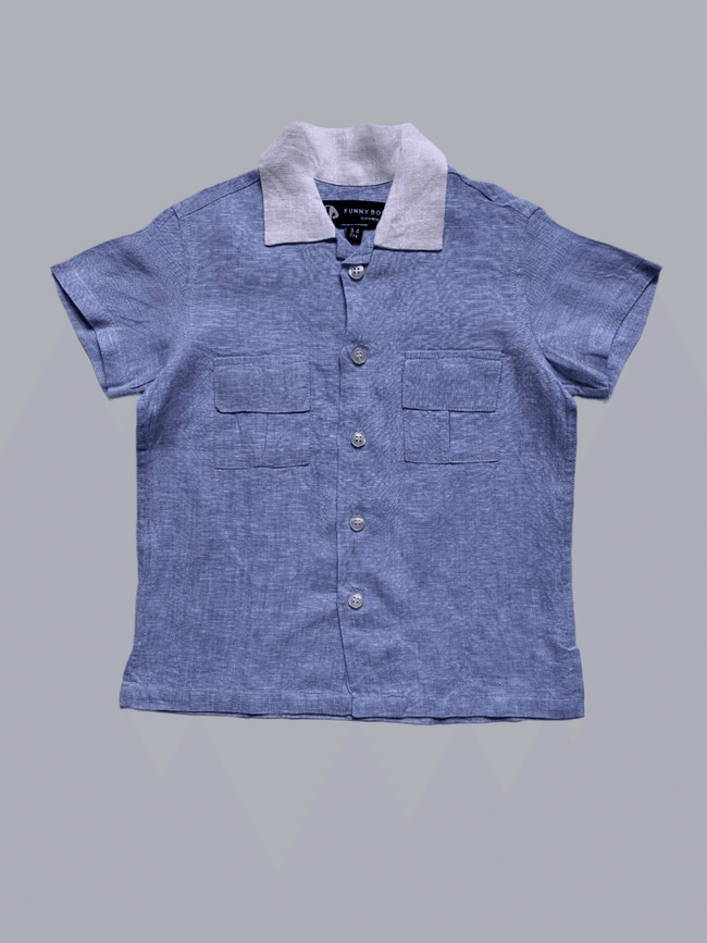 Classic Unisex White Collar Blue Color Pure Linen Shirt - Funny Bones Clothings