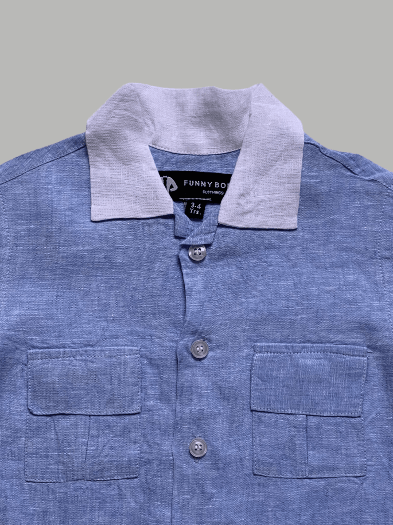 Classic Unisex White Collar Blue Color Pure Linen Shirt - Funny Bones Clothings