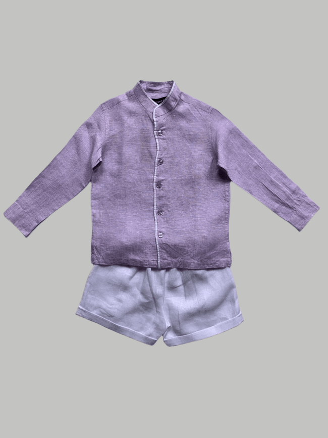 Classic Unisex White Collar Purple Color Pure Linen Shirt - Funny Bones Clothings
