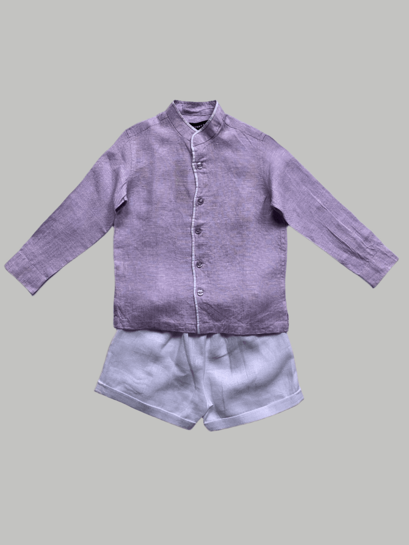 Classic Unisex White Collar Purple Color Pure Linen Shirt - Funny Bones Clothings