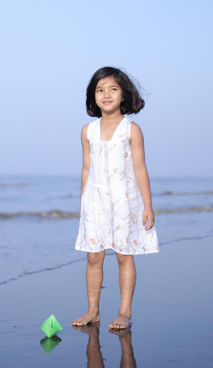 Climbing Bear Print Pure Linen Dress - Funny Bones Clothings